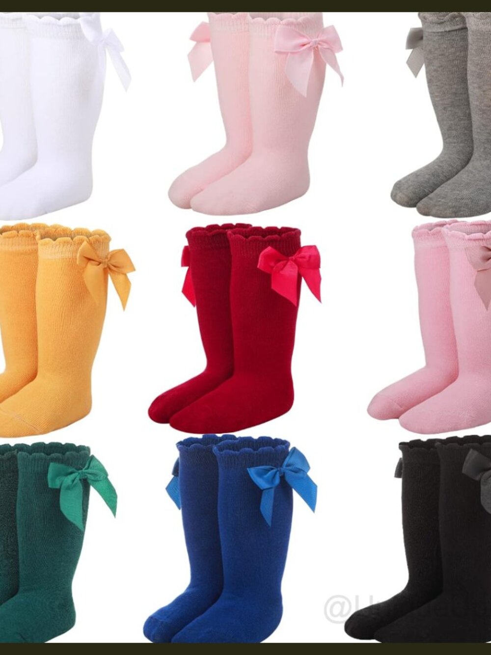 Baby Girls Knee High Socks 9 Pairs Bow Knit Cotton Infant Toddler